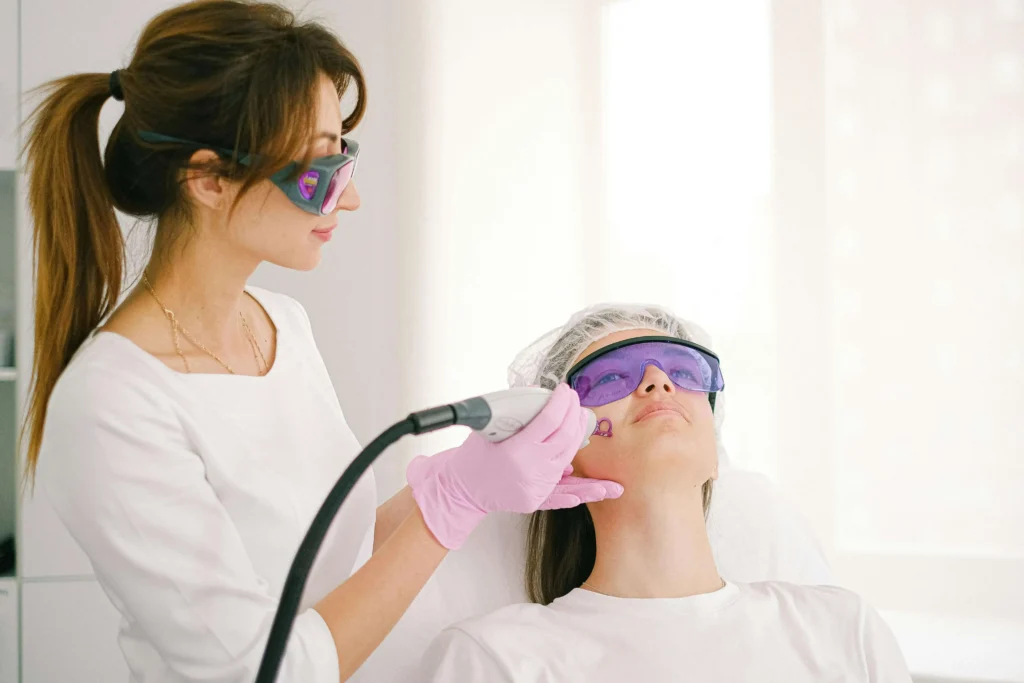 patient being treated by skincare clinician The Eye Wearhouse Olds tempsure skin tightening 

